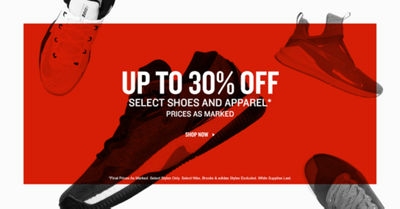 Up To 30% Off Select Shoes and Apparel. Shop Now.