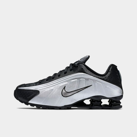 Nike Black & Silver Shox R4 Sneakers In Black/black/metallic Silver/bright Crimson