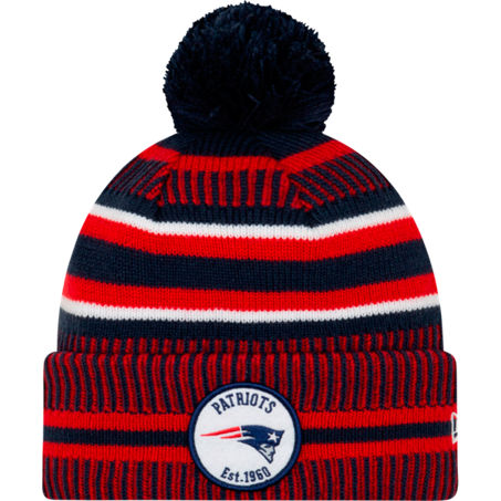 New Era New England Patriots Nfl Home Striped Sideline Beanie Hat In Black/red