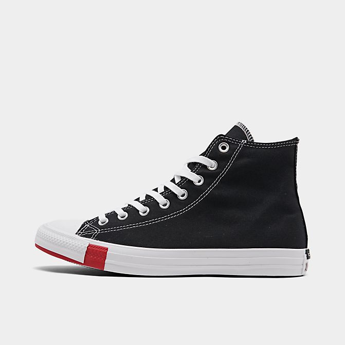Right view of Men's Converse Chuck Taylor All Star Multi Logo High Top Casual Shoes in Black/University Red/Amarillo