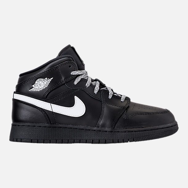 Kids' Grade School Air Jordan 1 Mid Basketball Shoes| Finish Line Right view of Kids' Grade School Air Jordan 1 Mid Basketball Shoes in Black/