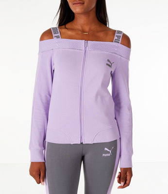 Puma Women's Off The Shoulder T7 Jacket, Purple ModeSens