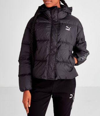 puma down filled black jacket with hood