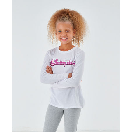 Champion Kids' Girls' Script Logo Long-sleeve T-shirt In White | ModeSens