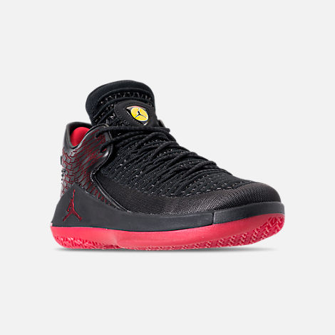 Three Quarter view of Men's Air Jordan XXXII Low Basketball Shoes in Black/Varsity Red