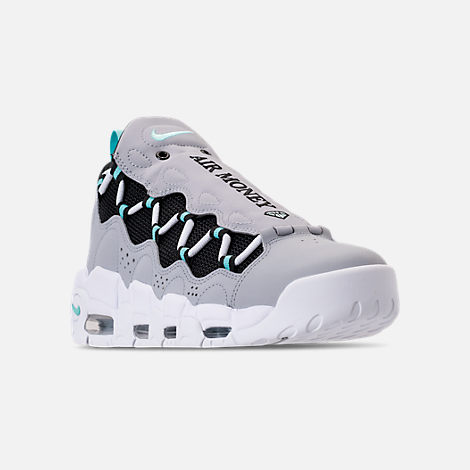 Men's Nike Air More Money Basketball Shoes| Finish Line Three Quarter view of Men's Nike Air More Money Basketball Shoes in Wolf Grey/Island