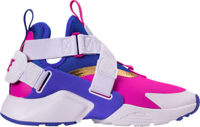 Right view of Big Kids';; Nike Huarache City Casual Shoes in Racer Blue/Fuchsia Blast/Metallic Gold