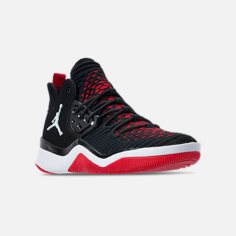 Three Quarter view of Boys' Grade School Air Jordan DNA LX Basketball Shoes in Black