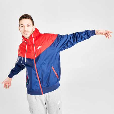 Nike Men's Sportswear Colorblock Windrunner Hooded Jacket In Blue/red