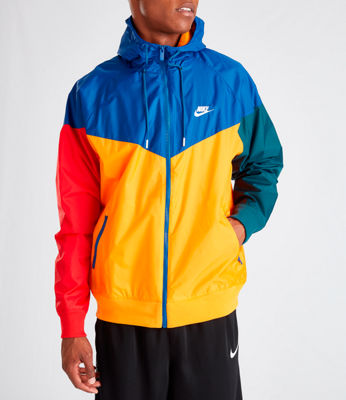 Nike Men's Sportswear Colorblock Windrunner Hooded Jacket In Yellow / Blue Size Large Taffeta