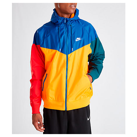 Nike Men's Sportswear Colorblock Windrunner Hooded Jacket In Yellow / Blue Size Large Taffeta