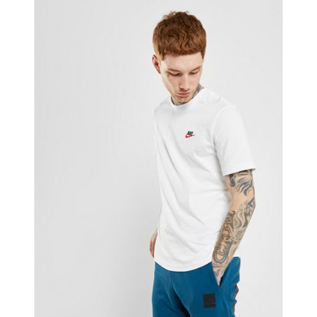 Nike Sportswear Embroidered Logo Micro Mark Solid Color Casual Round Neck Short Sleeve White
