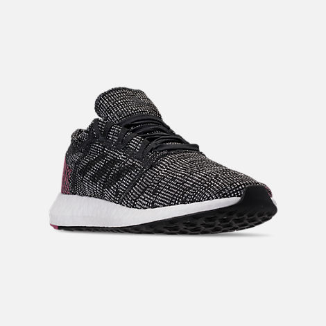 Three Quarter view of Women's adidas PureBOOST GO Running Shoes in Carbon/Carbon/Trace Maroon