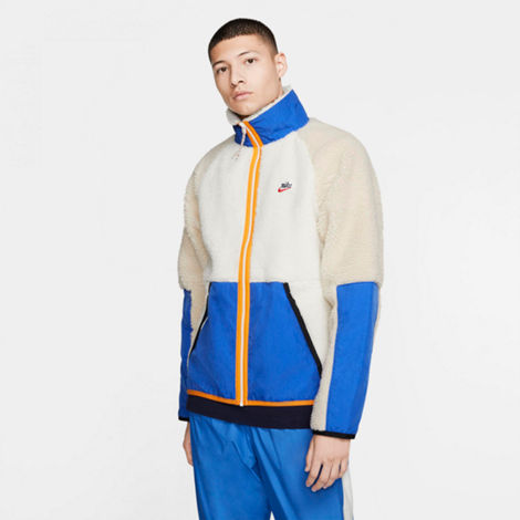 Nike Men's Sportswear Sherpa Winter Jacket In White / Blue