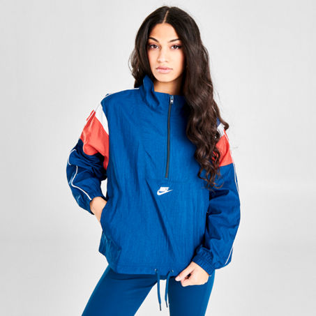 Nike Women s Sportswear Woven Heritage Wind Jacket In Blue ModeSens