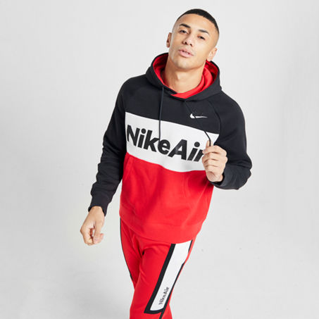 Nike Men S Air Colorblock Fleece Hoodie In Black Red Modesens