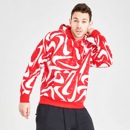 Nike men's sportswear club fleece swoosh allover print pullover hoodie sale