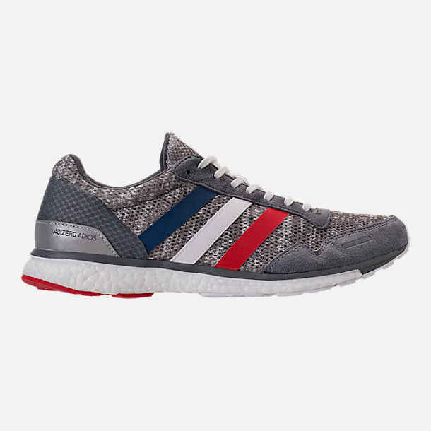 Men's adidas Adizero Adios 3 Running Shoes| Finish Line Right view of Men's adidas Adizero Adios 3 Running Shoes in Grey/Footwear White/