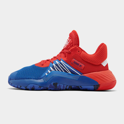 red and blue adidas basketball shoes