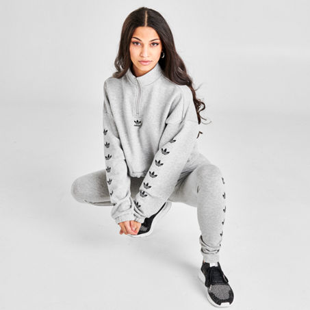 Adidas Originals Repeat Trefoil Quarter-zip Crop Sweatshirt In Grey | ModeSens