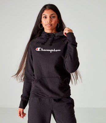Shop Women's Powerblend Fleece Script Pullover Hoodie In Black Size Large