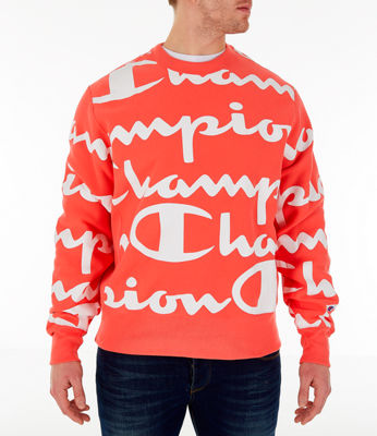 men's champion reverse weave allover print large script hoodie