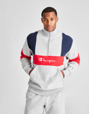 Men S Champion Reverse Weave Colorblock Half Zip Fleece Sweatshirt