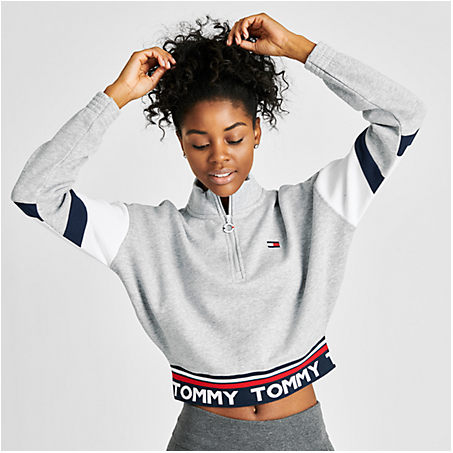 Tommy Hilfiger Women's Lc Half-zip Crop Top In Grey | ModeSens
