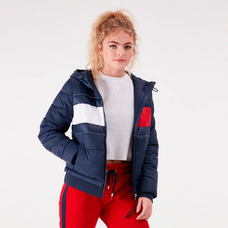 Tommy Hilfiger Women's Flag Blocked Cropped Puffer Jacket In Blue ...