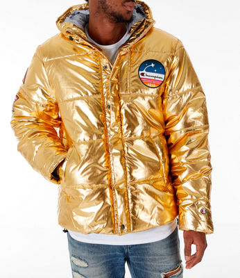 metallic champion puffer jacket
