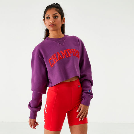 Champion Women's Reverse Weave Vintage Crop Crew Sweatshirt In Purple