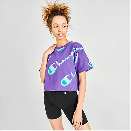 Champion Women's Allover Print Crop T-shirt In Purple