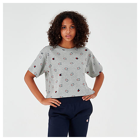 Champion Women's Allover Print Crop T-shirt In Grey